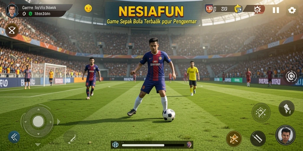 Gameplay seru NESIAFUN dengan aksi sepak bola yang mendebarkan.