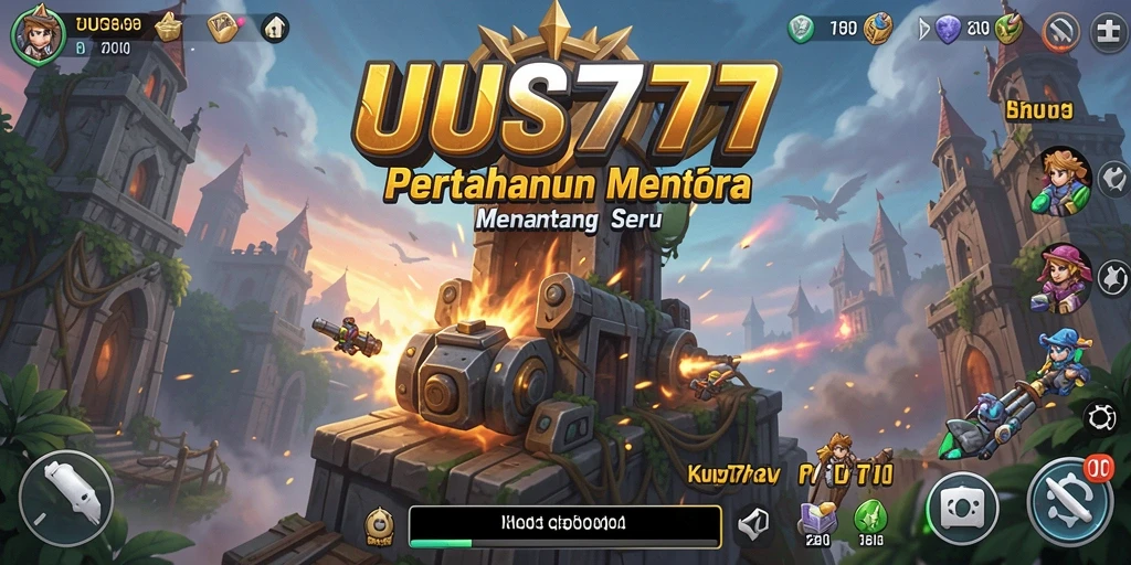 Tampilan menara pertahanan melawan gelombang musuh di UUS777.